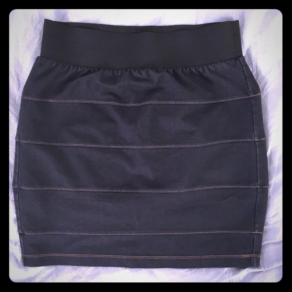 Stretchy knit denim bodycon mini skirt